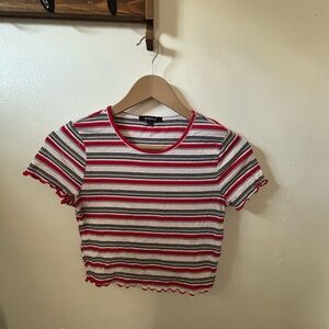 Striped Red and White Ribbed Crop Top